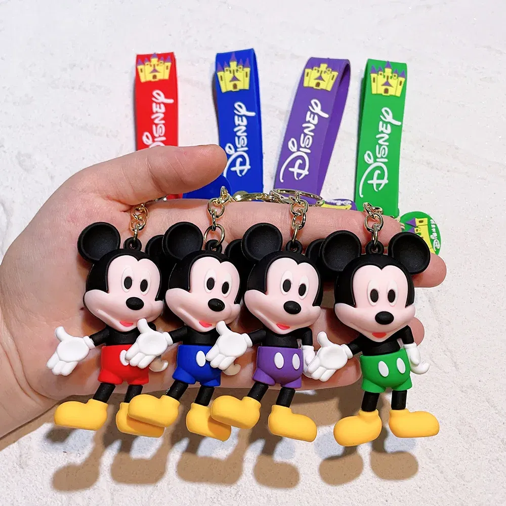 Color: light yellow - Disney Mickey Keychain Cartoon Stitch Cute Minnie Keyring Anime Student Bag Hanging All-match Car Key Chain Christmas Gifts