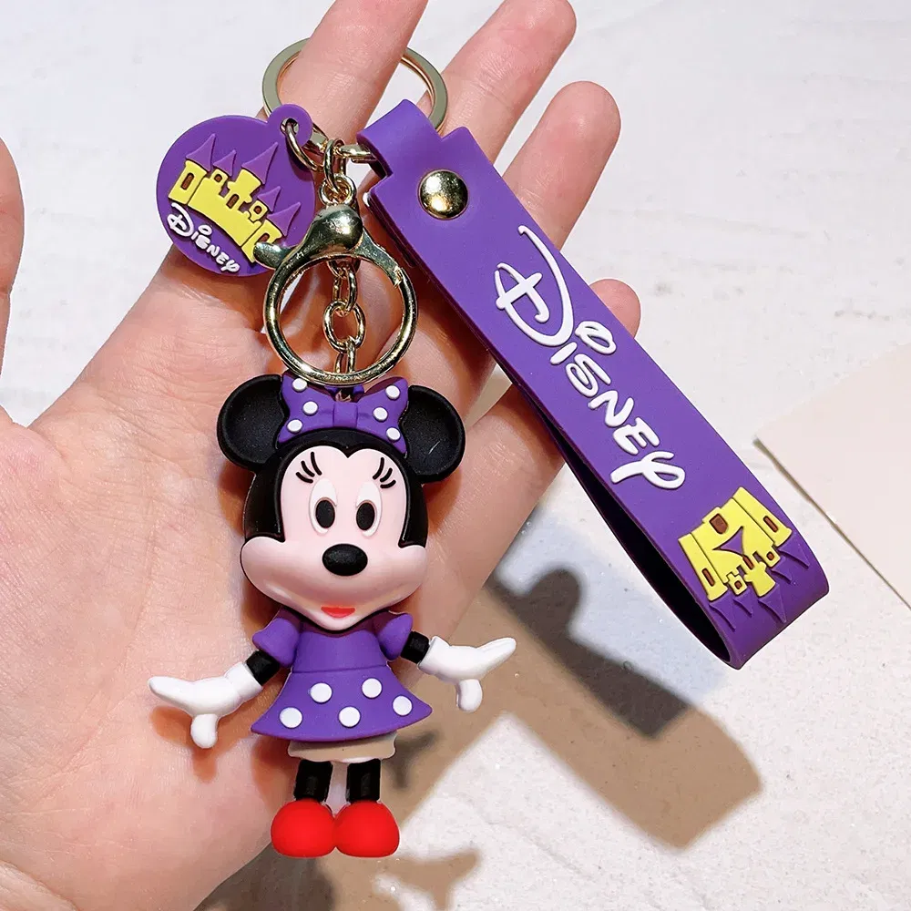 Color: light yellow - Disney Mickey Keychain Cartoon Stitch Cute Minnie Keyring Anime Student Bag Hanging All-match Car Key Chain Christmas Gifts