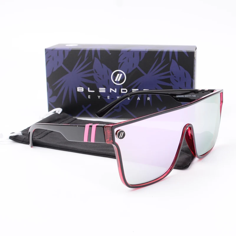 Lenses Color: PURPLE - Mixed blue mirror UV protection lens Men's sunglasses Retro fashion Square Blender Men's sunglasses 68009: With box