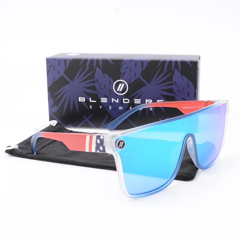 Lenses Color: PURPLE - Mixed blue mirror UV protection lens Men's sunglasses Retro fashion Square Blender Men's sunglasses 68009: With box