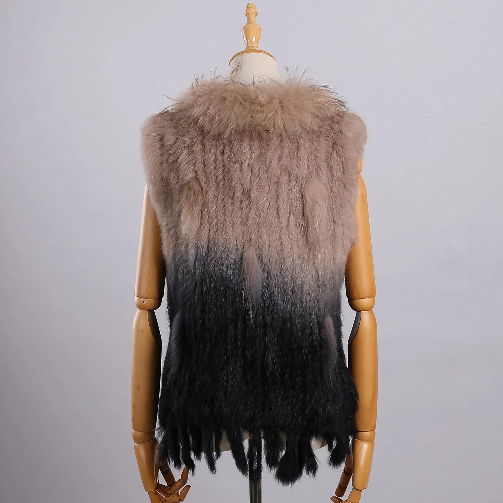 Color: Red, Size: M - Luxury Women's Genuine Premium Long Hair Rabbit Fur Knit Vest Raccoon Fur Trim Gilet Lady Sleeveless Waistcoat Real Fur Jacket