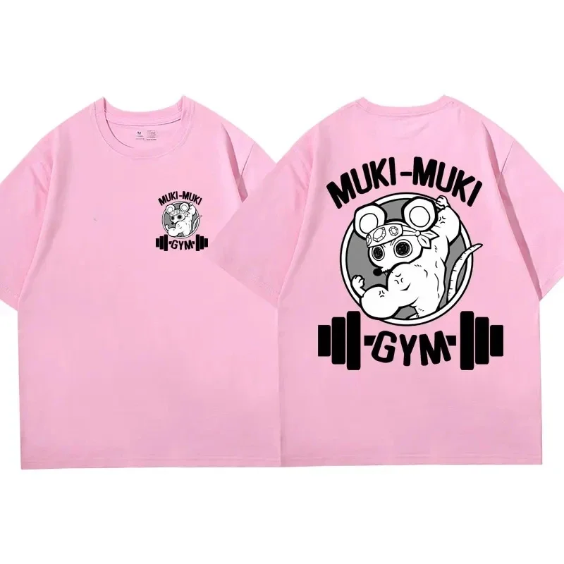 Color: black, Size: S - Anime Demon Slayer Uzui Tengen Print T-shirts Unisex Funny Ninja Mice Muki Muki Gym T Shirt Muscular Mouse Oversized T-shirt