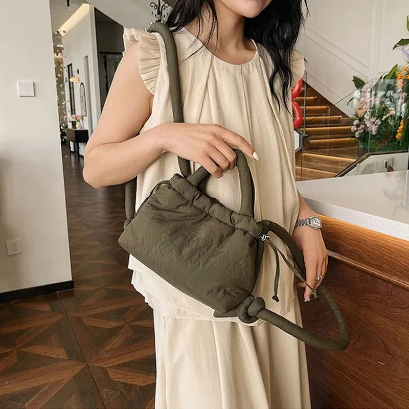 Color: Clear - Fashion Small Puffer Tote Bag Padded Women Shoulder Bags Nylon Down Cotton Crossbody Bag Mini Lady Handbags Underarm Bag