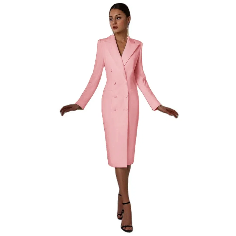 Color: Pink, Size: XXXL - Women's Suit Long Blazer Double Breasted Jacket White Tuxedo Party Point Lapel Clothes спор?‚ивн?‹й кос?‚юм ?¶?µнск