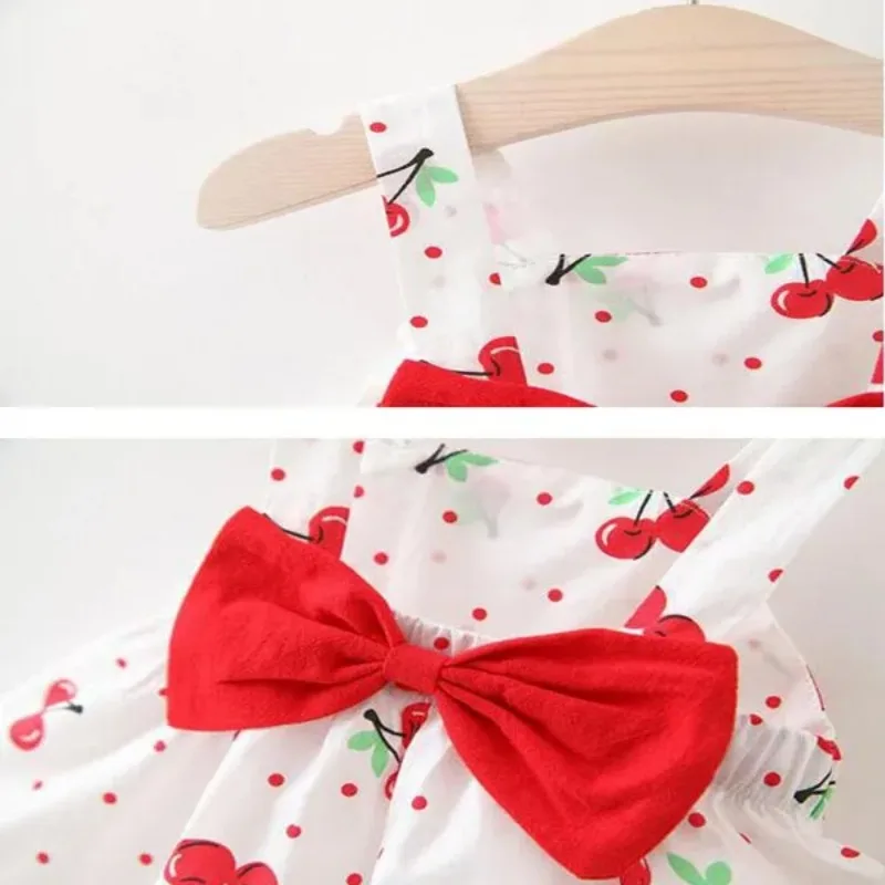 Color: Pink, Kid Size: 4T - 1Pc Kids Girl Summer Sleeveless Dress Cute Print Bow Casual Dress with Straw Hat