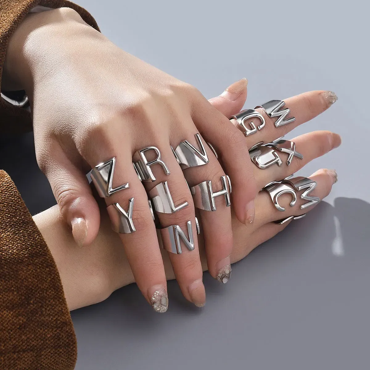 Metal Color: Antique Gold Plated, Ring Size: resizable - LAViXMIA Alphabet A-Z Letter Never Fade Stainless Steel Rings Women Jewelry Fashion Initial Ring Adjustable Size Birthday Gifts
