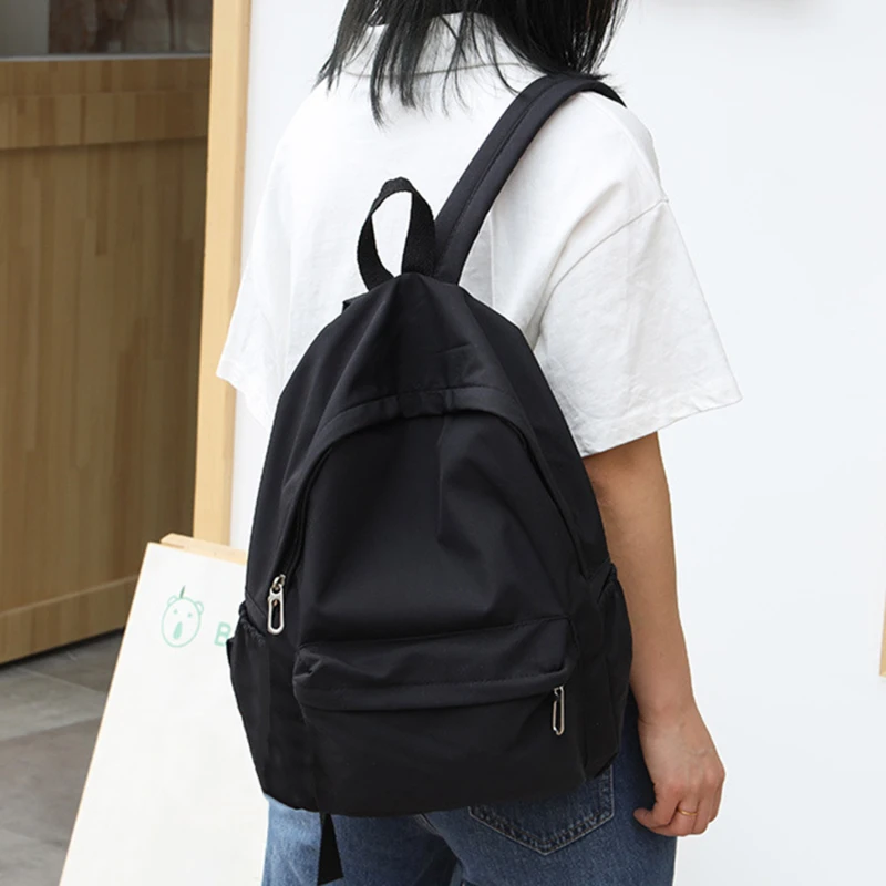 Color: black - Women Schoolbag Waterproof Large Capacity School Backpack Smooth Zipper Solid Color Teens Girl Casual Daypack Bag Student Supply