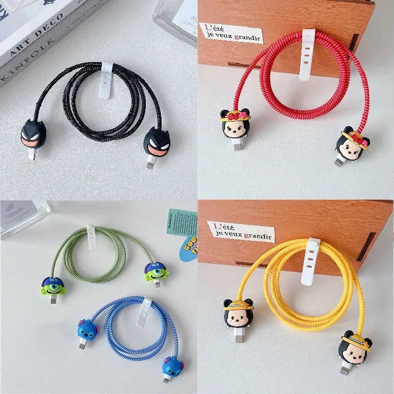 Color: Orange - 4pcs/set New Cute Cartoon Bite Data Cable Protection Case for Apple Huawei Charging Cable Universal Fall Protection Case