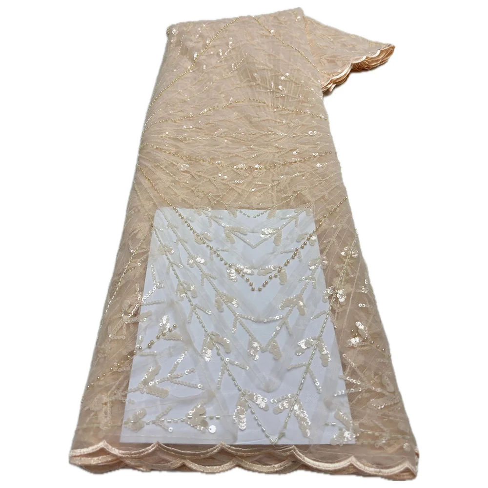 Color: PURPLE, length: 5 yards, Width: 120cm - Wholesale African Sequins Beads Lace Fabric 2024 High Quality Lace Material French Nigerian Lace Fabrics For Women Party