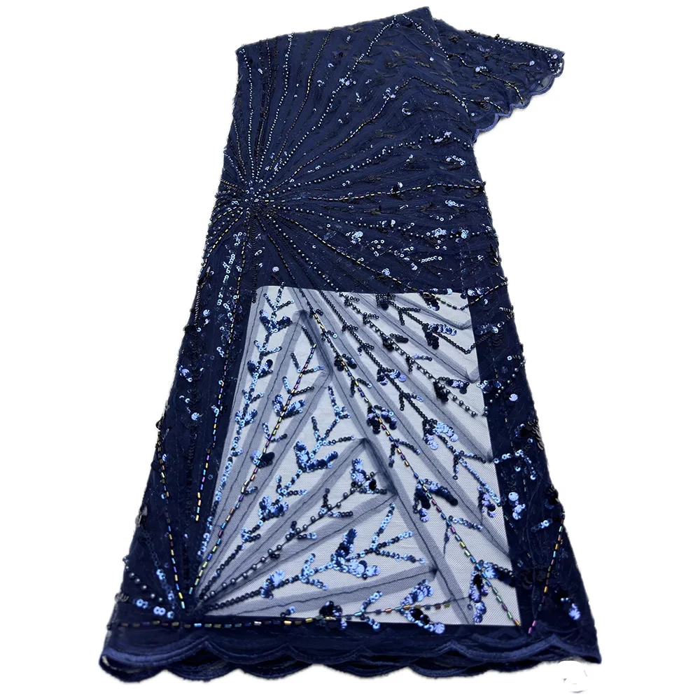 Color: PURPLE, length: 5 yards, Width: 120cm - Wholesale African Sequins Beads Lace Fabric 2024 High Quality Lace Material French Nigerian Lace Fabrics For Women Party