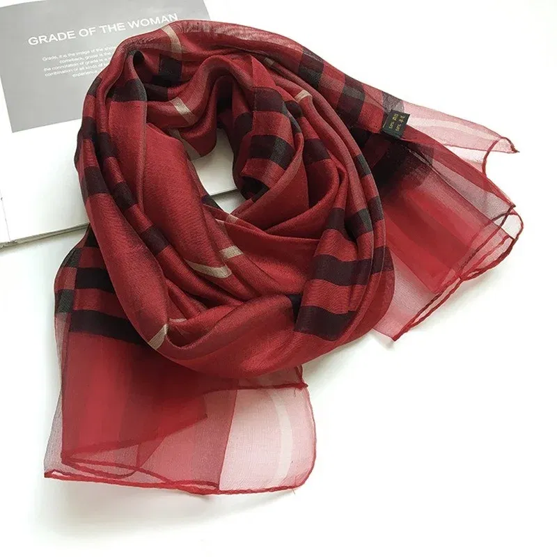 Color: red brown - Silk&Wool Scarf For Women Four Seasons Scarf Big Size 84*190cm