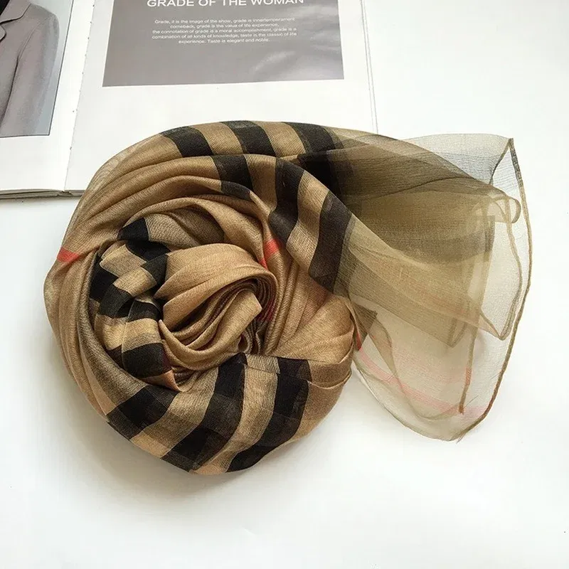 Color: red brown - Silk&Wool Scarf For Women Four Seasons Scarf Big Size 84*190cm