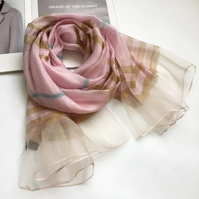 Color: red brown - Silk&Wool Scarf For Women Four Seasons Scarf Big Size 84*190cm