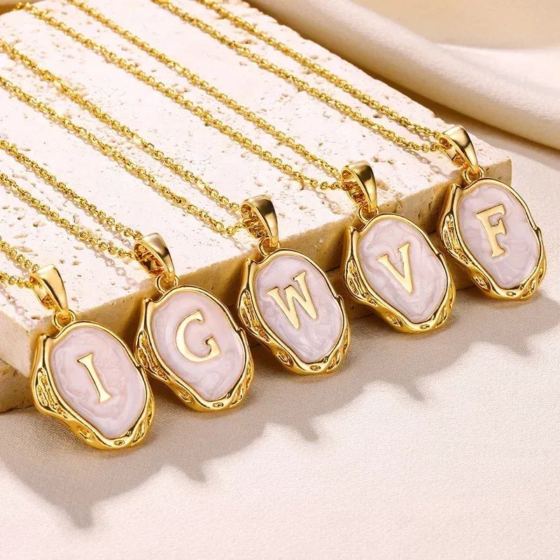 Metal Color: Plating Gun, Length: 40cm - Y2K Stainless Steels Drip Oil 26 Letter Necklaces for Women Men Alphabet A-Z Initials Pendant Necklace Aesthetic Jewelry Gift