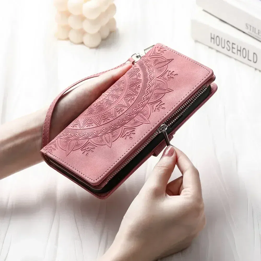 Color: Lotus root color, Material: PU - For Poco X7 F6 X6 X5 Pro X3 NFC 5G Zipper Wallet Case Crossbody Book Shell Xiaomi Poco M7 Pro M6 F5 M5 C75 3 X 7 M 6 Flip Cover