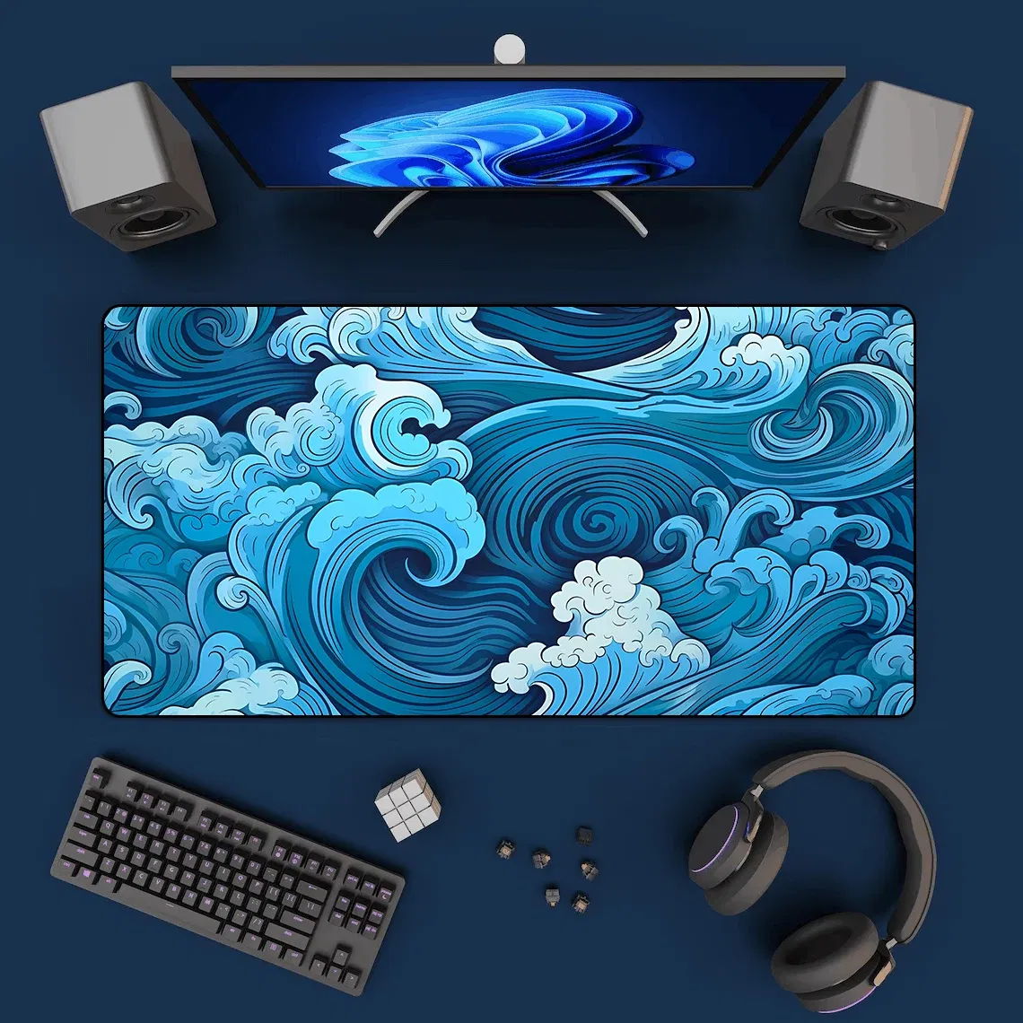 Color: BROWN - Aesthetic Desk Mat Art Japanese Great Waves XXL Gaming Mouse Pad Blue Mousepad 900x400 Beautiful Nature Rubber Desk Pad Mat