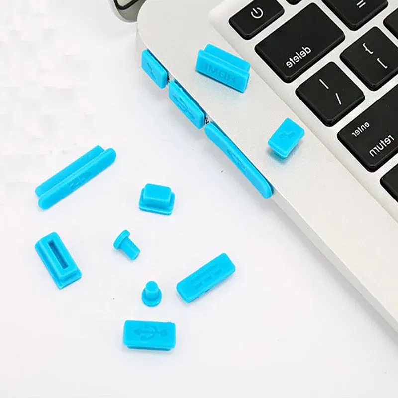 Color: Pink - 12pcs/set Silicone Data Port Anti Dustproof Plug For Apple Macbook 11Air 13Air 13 Pro dust plug Stopper Cover Set For Laptop