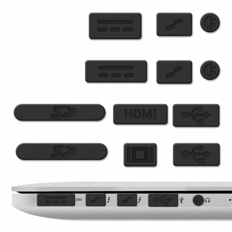 Color: Pink - 12pcs/set Silicone Data Port Anti Dustproof Plug For Apple Macbook 11Air 13Air 13 Pro dust plug Stopper Cover Set For Laptop