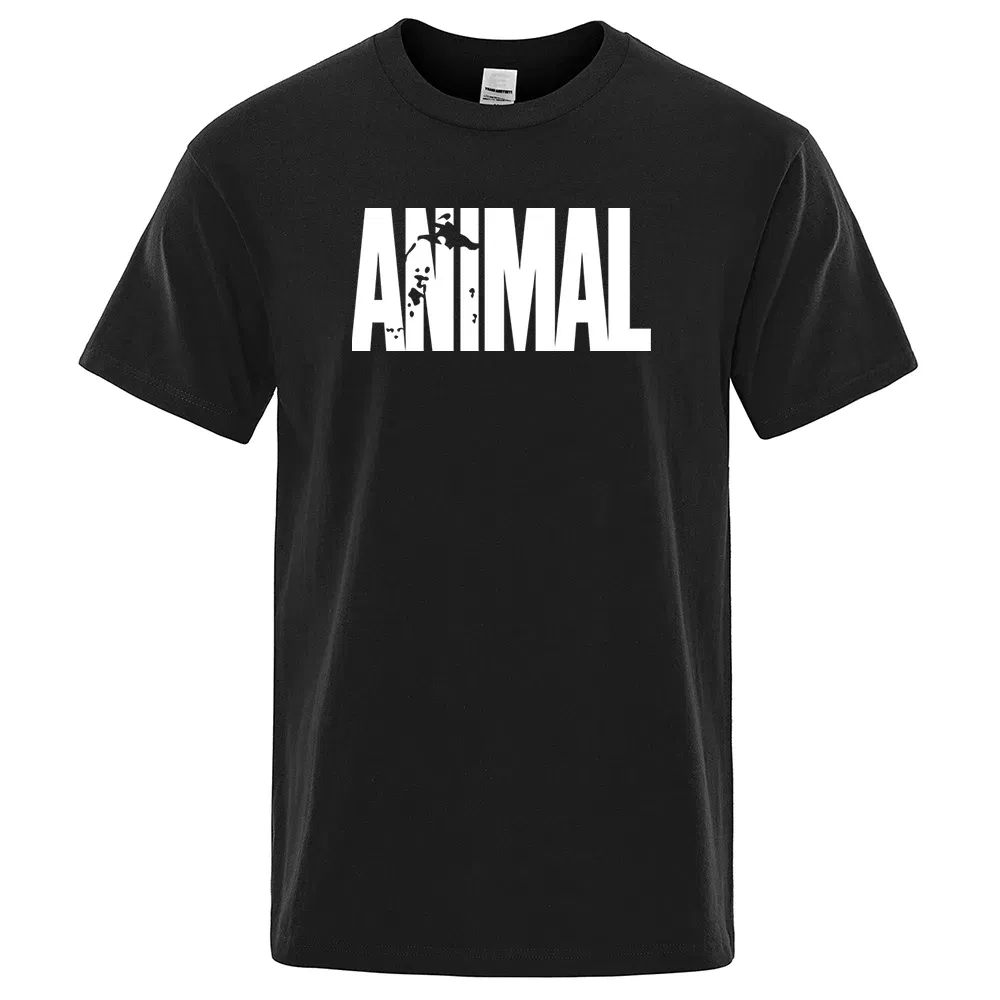 Color: Beige, Size: XXL - Fashion ANIMAL Letter Print Men T-Shirts Street Funny Short Sleeves Loose Oversized T Shirt O-Neck Breathable Cotton Clothing