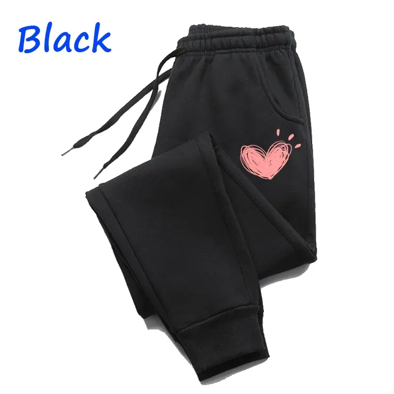 Color: SKY BLUE, Size: L - Women Cute Heart Printed Sweatpants Autumn Winter Cotton Long Pants Jogger Trousers Casual Sports Fitness Women Sweat Pants