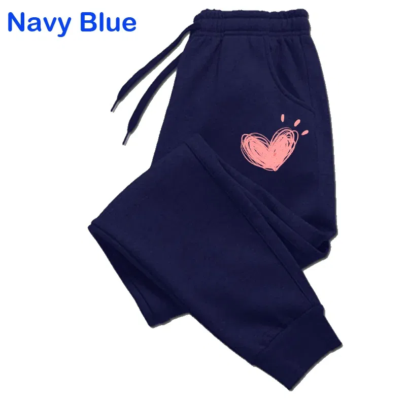 Color: SKY BLUE, Size: L - Women Cute Heart Printed Sweatpants Autumn Winter Cotton Long Pants Jogger Trousers Casual Sports Fitness Women Sweat Pants