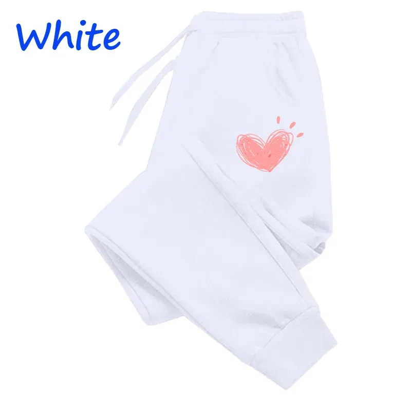 Color: SKY BLUE, Size: L - Women Cute Heart Printed Sweatpants Autumn Winter Cotton Long Pants Jogger Trousers Casual Sports Fitness Women Sweat Pants