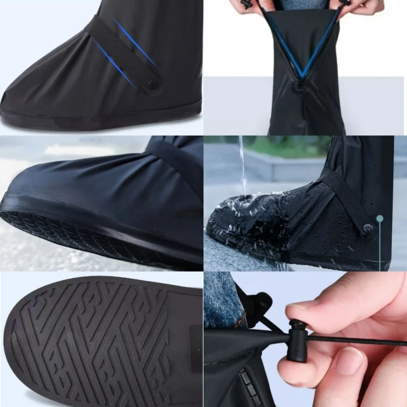 Color: GRAY, Size: XL - Reusable Anti-Slip PU Leather Waterproof Shoes Cover Water Boots Cycling Hiking Overshoes Rain Snow Wet Sand Shoes Protectors