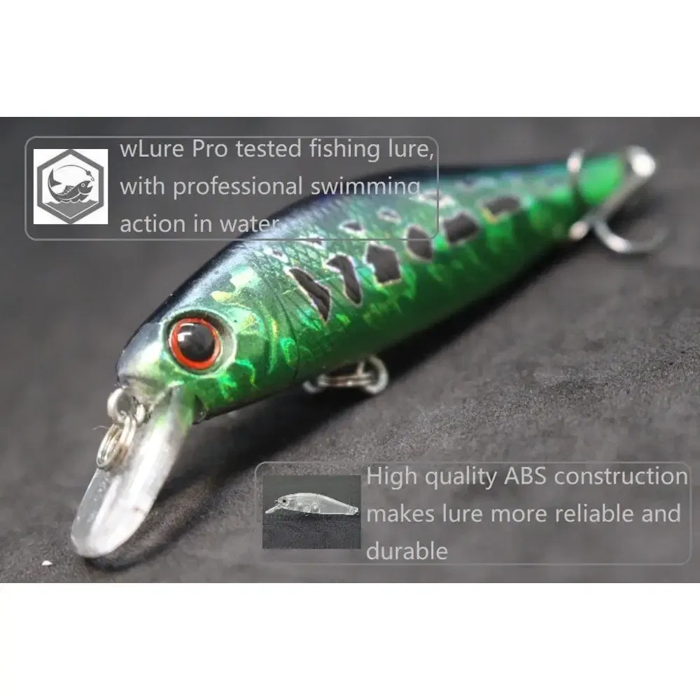 Color: Red and Green - wLure Minnow Fishing Lure Jerkbait 9g 8cm 0.5 Meter Depth 2 Black Nickle #8 Hooks 3D Hard Eyes M606