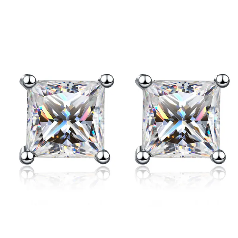 Metal Color: Gold-color - KNOBSPIN D Color Princess Cut Moissanite Earring s925 Sterling Sliver Plated with 18k White Gold Earrings for Women Fine Jewelry