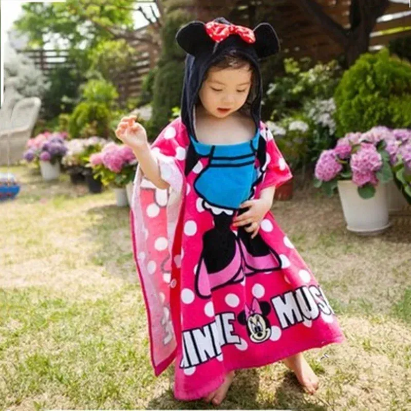 Color: Black - Disney Kids Hooded Bath Towel Child Breathable Beach Towel Mickey Minnie McQueen Car Cartoon Boy Girl Towel 60x120cm
