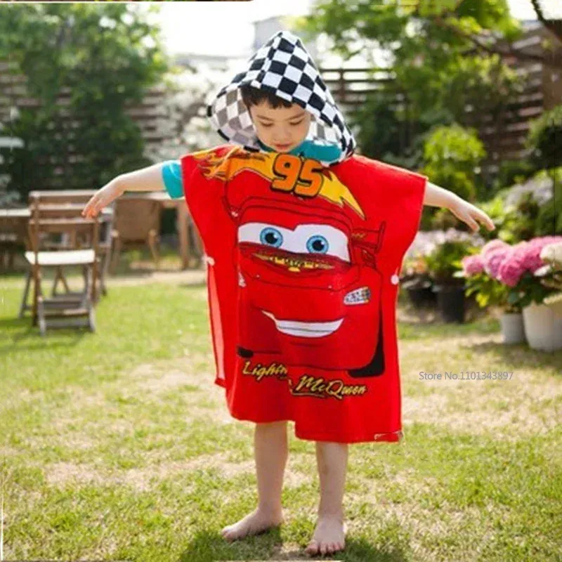 Color: Black - Disney Kids Hooded Bath Towel Child Breathable Beach Towel Mickey Minnie McQueen Car Cartoon Boy Girl Towel 60x120cm