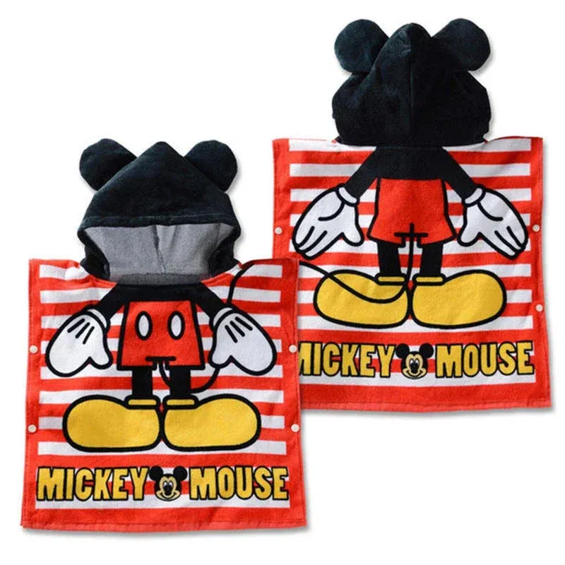 Color: Black - Disney Kids Hooded Bath Towel Child Breathable Beach Towel Mickey Minnie McQueen Car Cartoon Boy Girl Towel 60x120cm