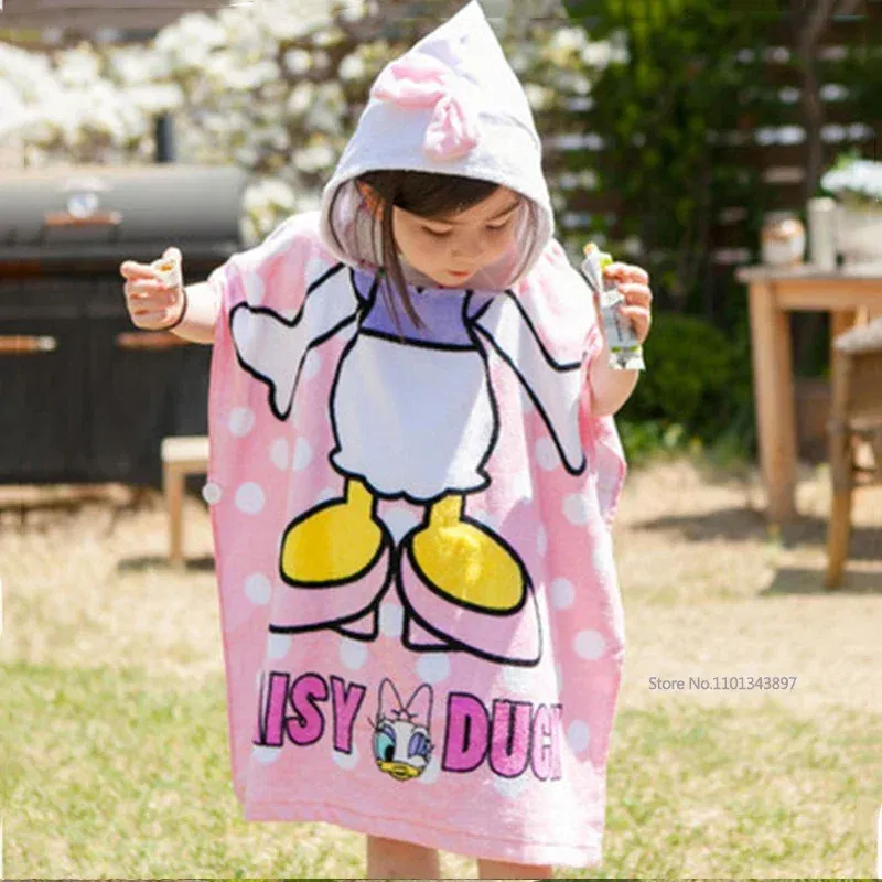 Color: Black - Disney Kids Hooded Bath Towel Child Breathable Beach Towel Mickey Minnie McQueen Car Cartoon Boy Girl Towel 60x120cm