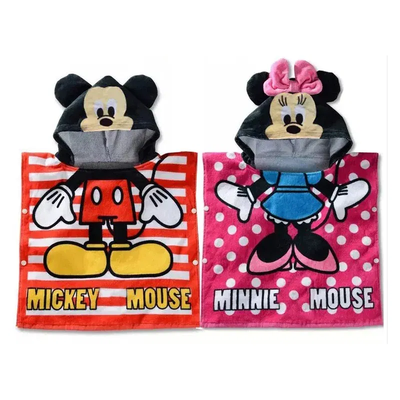 Color: Black - Disney Kids Hooded Bath Towel Child Breathable Beach Towel Mickey Minnie McQueen Car Cartoon Boy Girl Towel 60x120cm