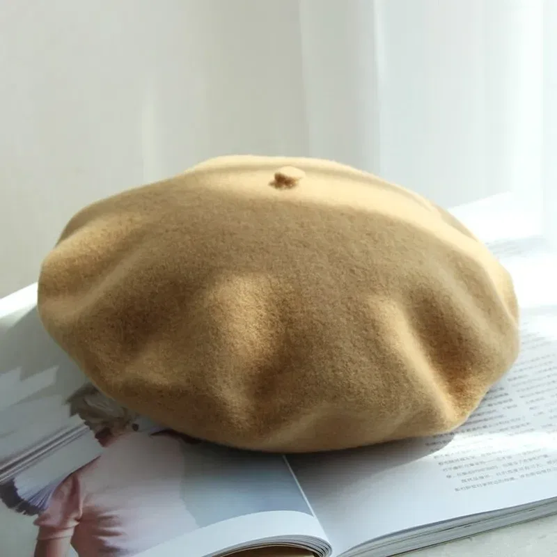 Color: Silver, Hat Size: One Size - Wool Thick  Berets Artist French Beret Women Painter Hat Girls Female Warm  Walking Cap