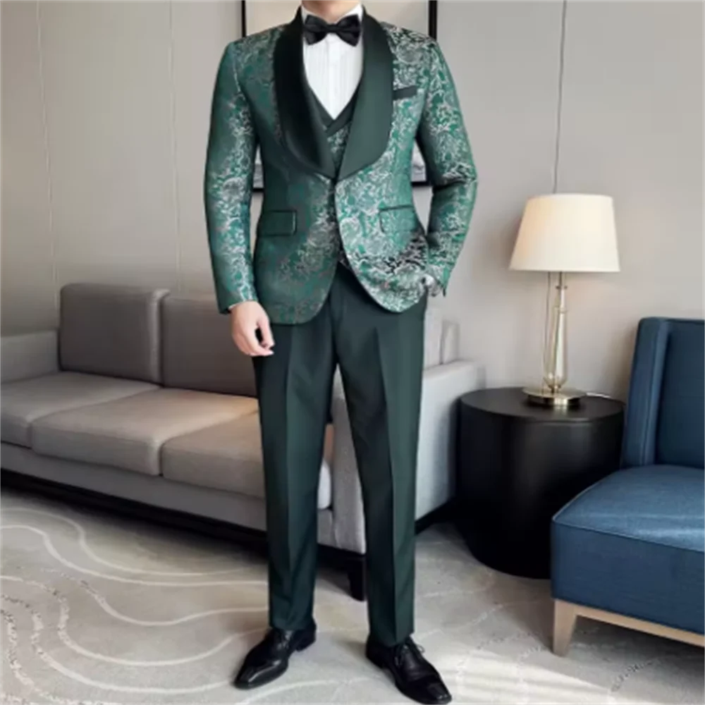 Color: black, Size: L - Green Men's Suit 3-Piece, Wedding Party Dress Jacket with Vest & Trousers, Asian Size Slim Men Sets, Beige Black Blue Available