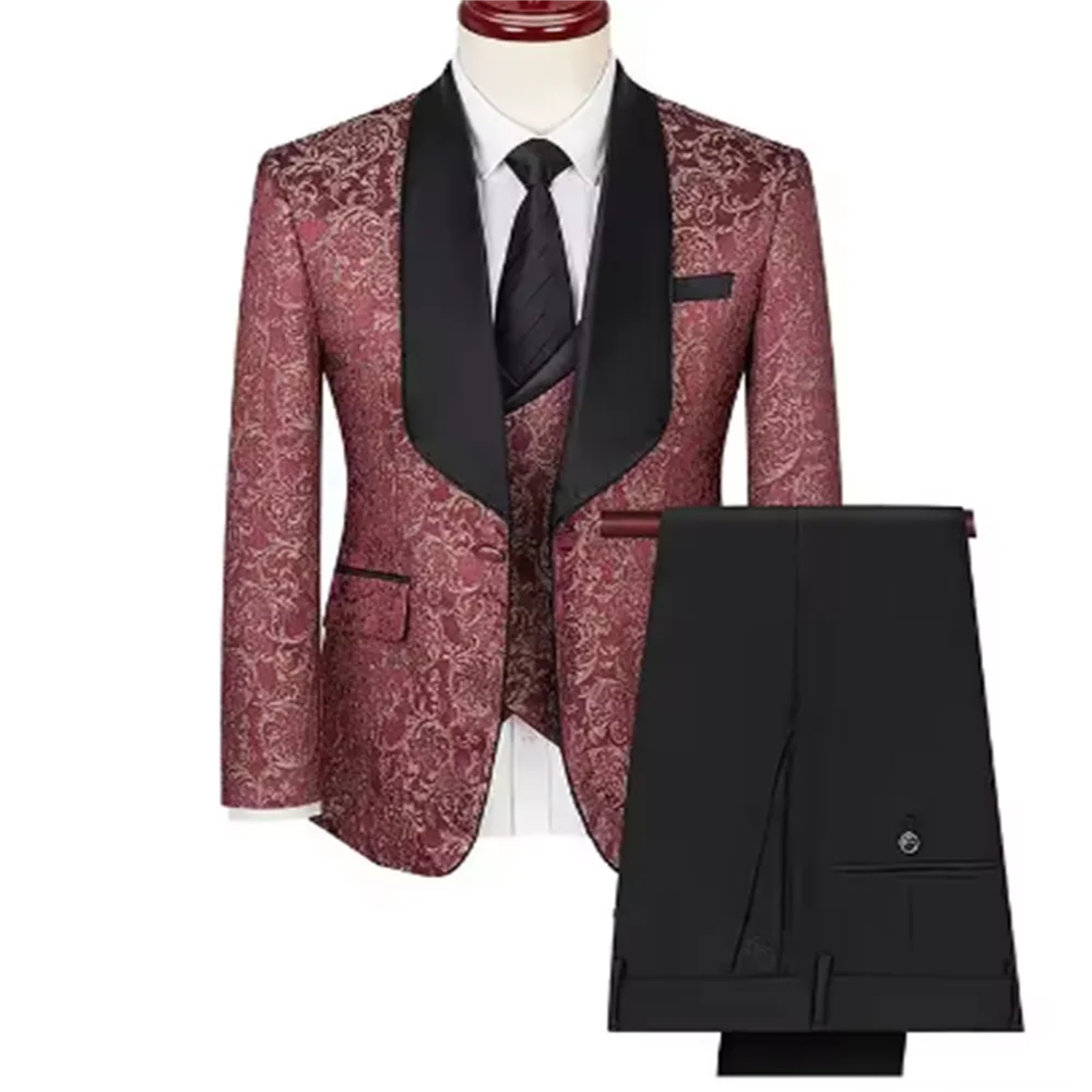 Color: black, Size: L - Green Men's Suit 3-Piece, Wedding Party Dress Jacket with Vest & Trousers, Asian Size Slim Men Sets, Beige Black Blue Available