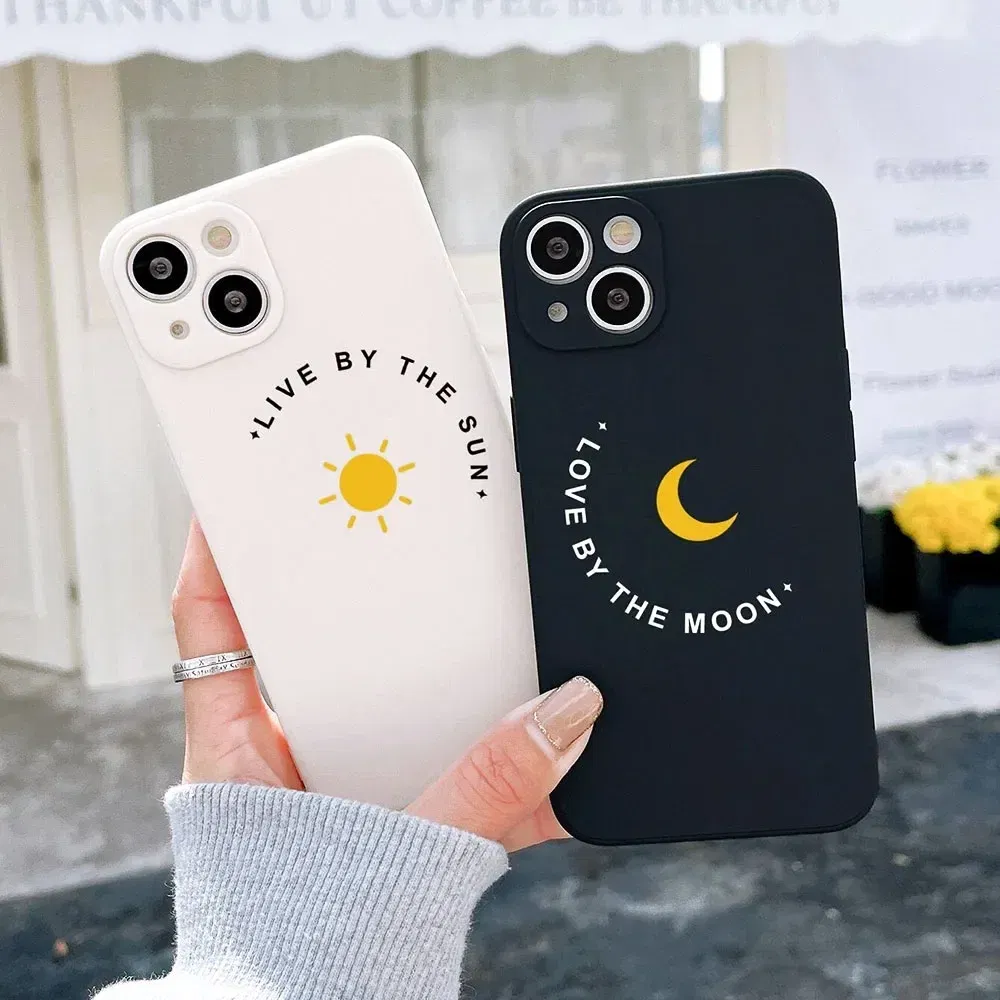 Color: black, Material: PP - Couple Black and White Love Sun Moon Case For Samsung Galaxy S10 S20 S21 S22 S23 S24 FE Plus Ultra Note 20 Silicone Phone Case