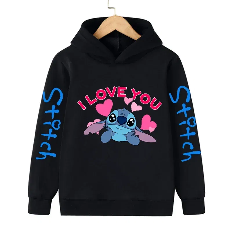 Color: black, Size: >40cm - New in Cool Stitch Hoodie Children Cartoon Clothes Kid Girl Boy Lilo and Stitch Sweatshirt Manga Hoody Baby Casual Top