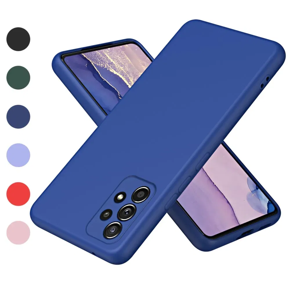 Color: LightPink, Material: Genuine Leather - Solid Silicone Protect Case For Samsung Galaxy A13 A23 A33 A53 A73 A12 A22 A32 A52 A52S A72 A04 A04S A14 A24 4G A34 A54 Cover