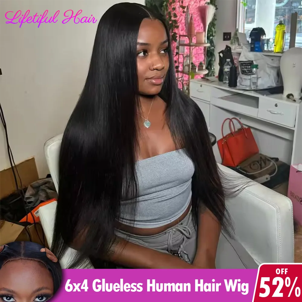 Hair Color: #1B, Density: 200%, Ships From: CHINA, Stretched Length: 30inches - 32 Inch 6x4 Bone Straight Human Hair Wigs Glueless Wig Human Hair Ready To Wear Pre-cut Brazilian 100% Human Hair Wigs For Women