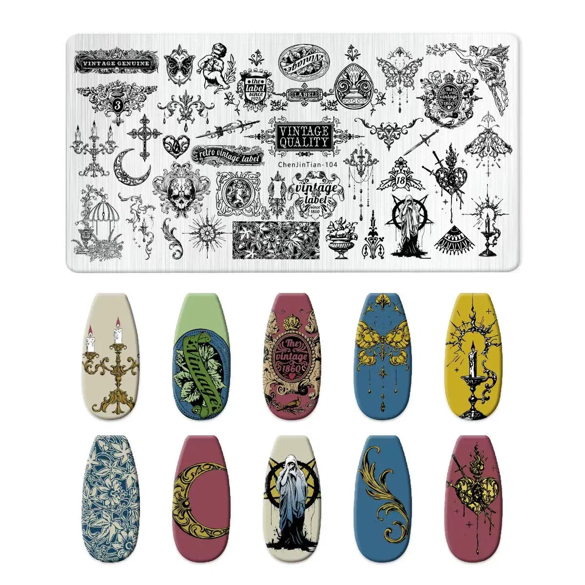 Color: Gold - Cartoon Animal Nail Art Templates Stamping Plate Palace style Design Flower Glass Temperature Lace Stamp Templates Plates Image