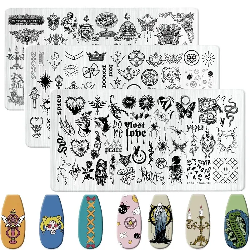 Color: Gold - Cartoon Animal Nail Art Templates Stamping Plate Palace style Design Flower Glass Temperature Lace Stamp Templates Plates Image
