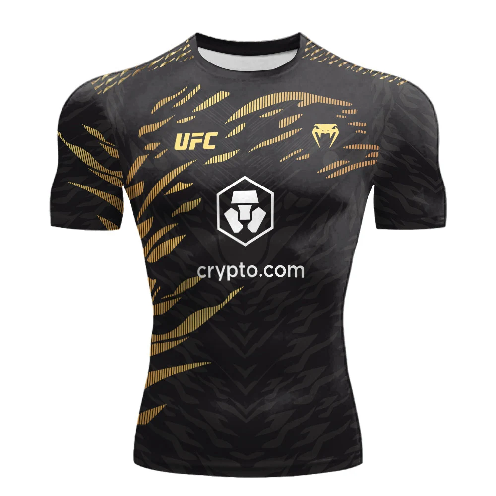 Color: Beige, Size: XXL - 2025 New quick-drying tops for Summer  Men's UFC Fusion by Venum Black/Gold Alex Pereira Authentic Fight Night Champion Walkout