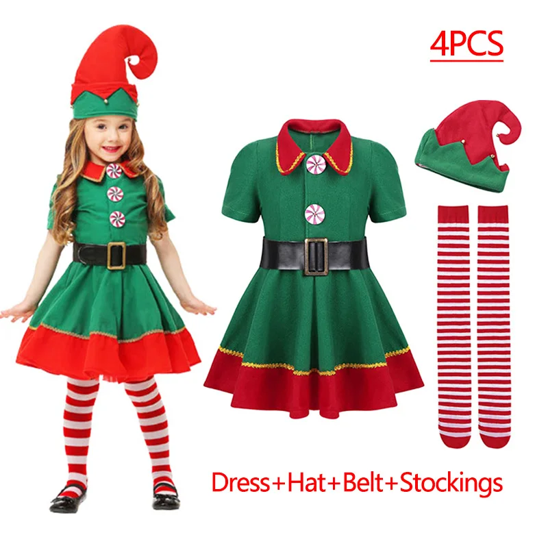 Color: SKY BLUE, Kid Size: 5 - New Year Kids Santa Claus Costume Green Elf Cosplay Christmas Carnival Party Fancy Dress for Girls Boys Red Xmas Clothes Set