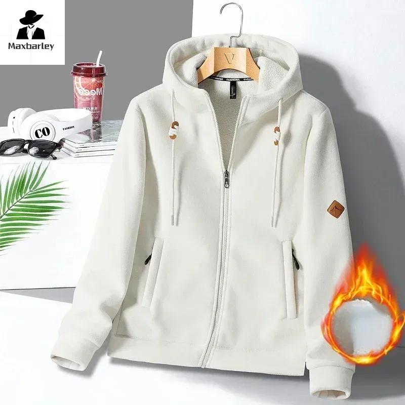 Color: GRAY, Size: S - Winter Warm Cashmere Jacket Mens High-end Ski Fleece Iined Thickened Hoodie Coat Casual Womens Outdoor Camping Cold-proof Jacket