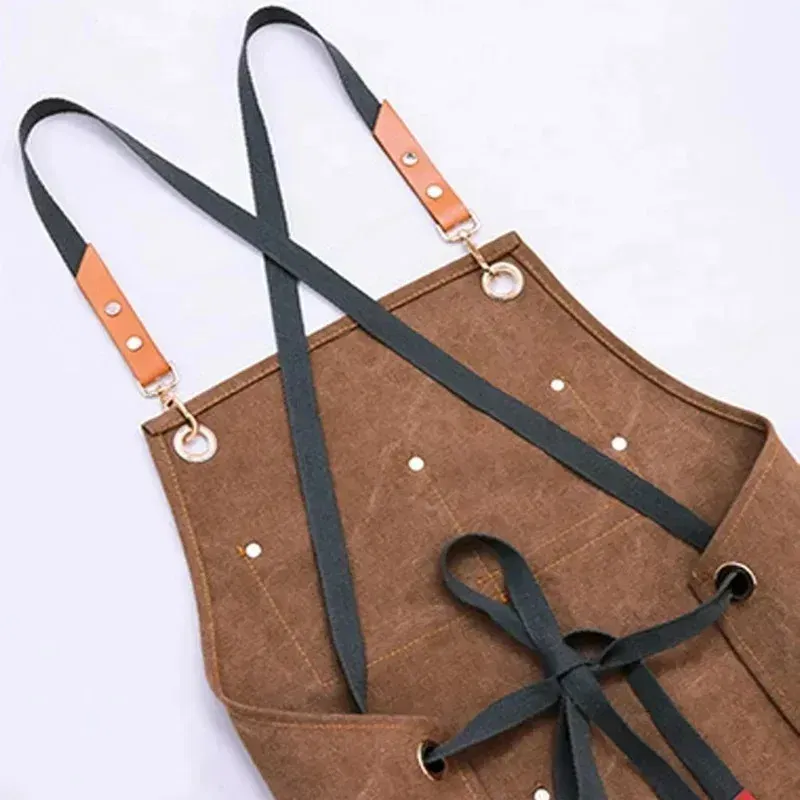 Color: Red - Apron Men Women Aprons W/ Large Pockets Cooking Aprons, Canvas Cross Back Apron Adjustable Strap Baker Apron Kitchen Baking Bib