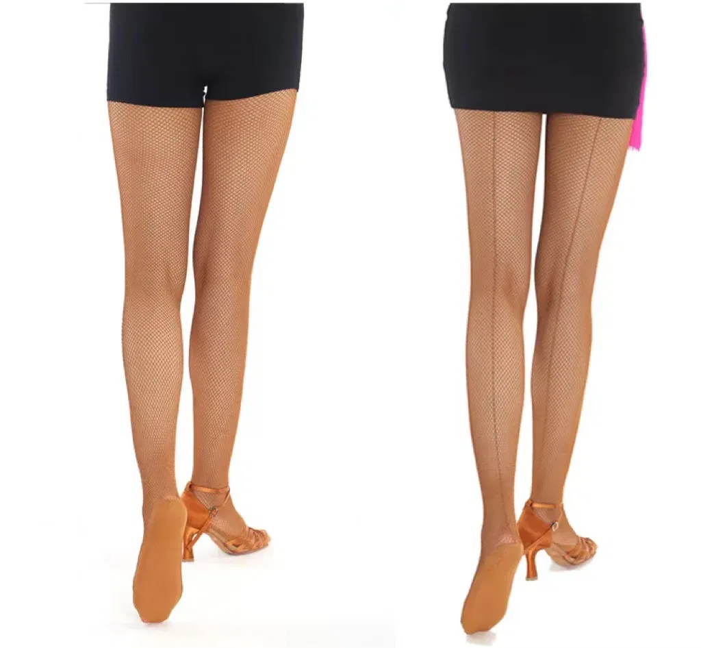 Color: Beige, Size: M - Professional Hard Mesh Tights Latin Dance Fishnet Stockings Competition Special Pantyhose Sole Non Slip Bone Line Oxford Socks