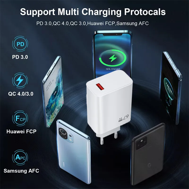 Plug Type: IL - Xiaomi 67W Super Fast Charger USB Type-C PD Interface Charging Fast Charging Phone Charger For iPhone15 Samsung Huawei Data Line