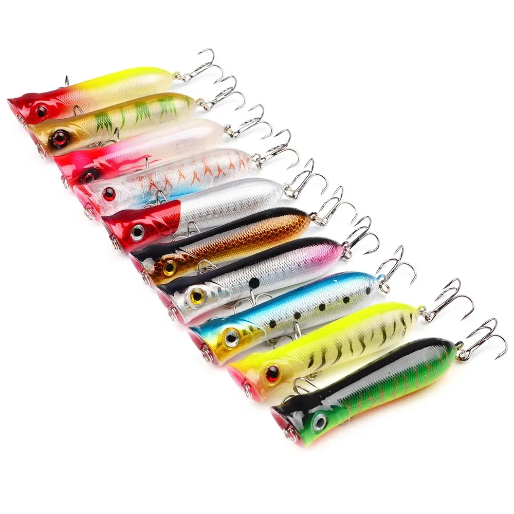 Color: PURPLE - 80mm 12g 6# Hook Popper Hard Bait Wobbler Fishing Lure Artificial Floating Trailer Ocean Fishing Bionic Carp Tackle Sea Fishing